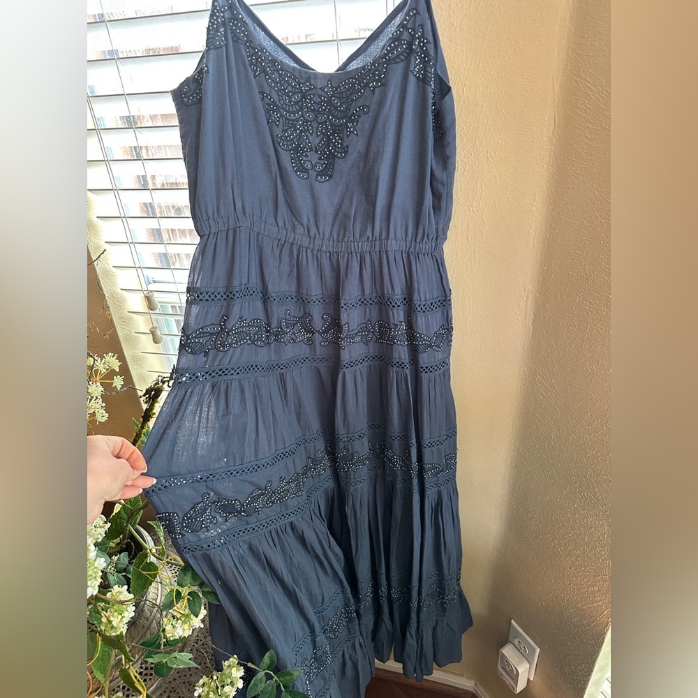 Love the Label Women’s Navy Embroidered & Beaded Maxi Summer Dress
